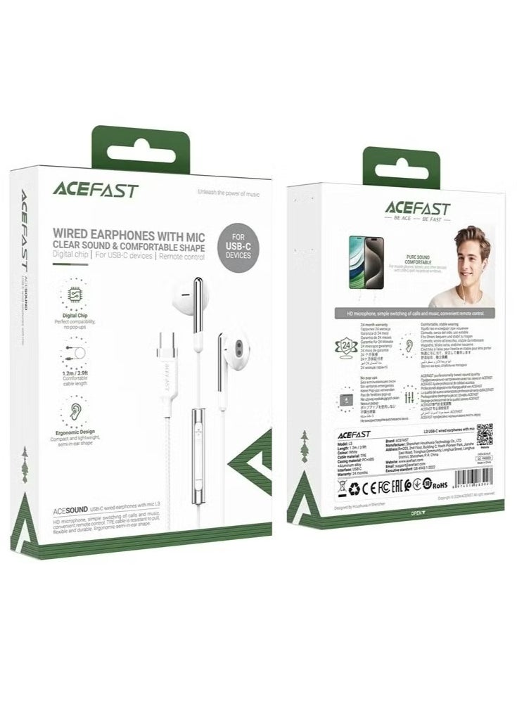 ACEFAST L3 1.2m USB-C Wired Earphone Clear Sound Headphone with Mic Control