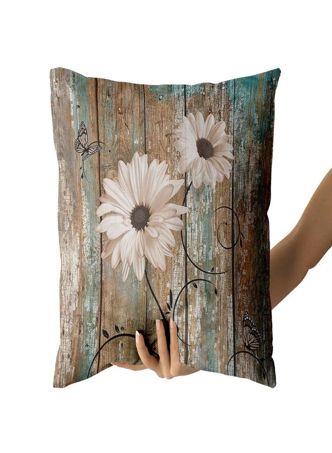 أغطية وسائد Giwawa Rustic Daisy Board مقاس 18 × 18 بوصة عباد الشمس الأبيض على لوح خشبي على الطراز العتيق مجموعة من 2 أغطية وسائد بسحاب مخفي للأريكة وسادة أريكة غرفة النوم ديكور المنزل - Image 4