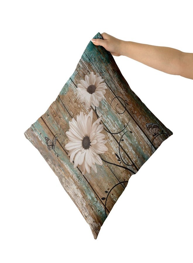 أغطية وسائد Giwawa Rustic Daisy Board مقاس 18 × 18 بوصة عباد الشمس الأبيض على لوح خشبي على الطراز العتيق مجموعة من 2 أغطية وسائد بسحاب مخفي للأريكة وسادة أريكة غرفة النوم ديكور المنزل - Image 3