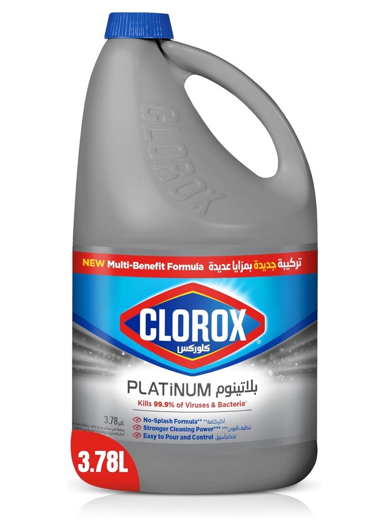 Clorox Platinum Liquid Bleach 3.78L, Kills 99.9% of Viruses and Bacteria, No-Splash Formula, Stronger Cleaning Power, Easy To Pour And Control - Image 1