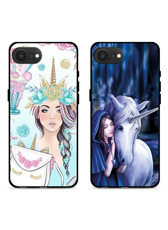 Covernex Two Cases For Apple iPhone 16e Protective Covers Eyelashes On Bag and Unicorn Girl - Image 1
