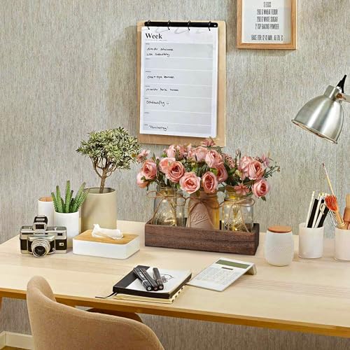 DUO ER DUOER 3 Pcs Mason Jar Centerpiece Table Decorations for Dining Table Decor Farmhouse Coffee Table Decor with Wood Tray and Led Light Table Centerpieces for Dining Room Kitchen Living Bathroom,Pink - Image 3