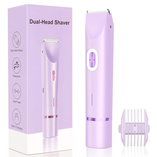 Mpotmiy New 2-in-1 Electric Bikini Trimmer for Women - Dual Head Electric Razor,Waterproof Painless Bikini Shaver, Pubic Hair Trimmer for Private Area & Body Hair, Purple - Image 1
