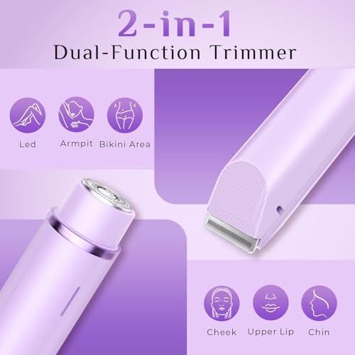 Mpotmiy New 2-in-1 Electric Bikini Trimmer for Women - Dual Head Electric Razor,Waterproof Painless Bikini Shaver, Pubic Hair Trimmer for Private Area & Body Hair, Purple - Image 3