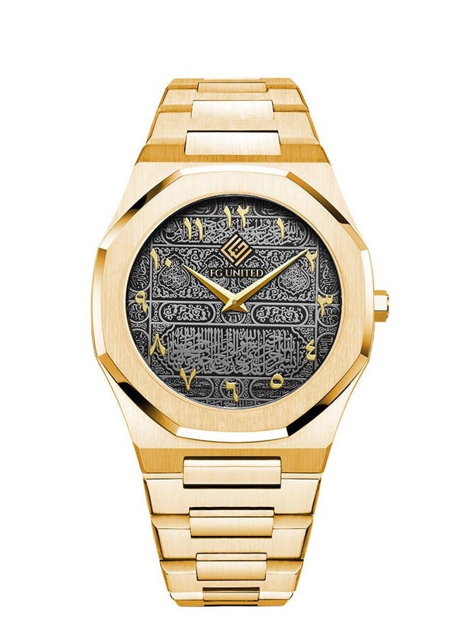 FG UNITED ساعة للرجال بتصميم رفيع بلون الذهب من الفولاذ المقاوم للصدأ بقرص عربي 41 مم - FG7013