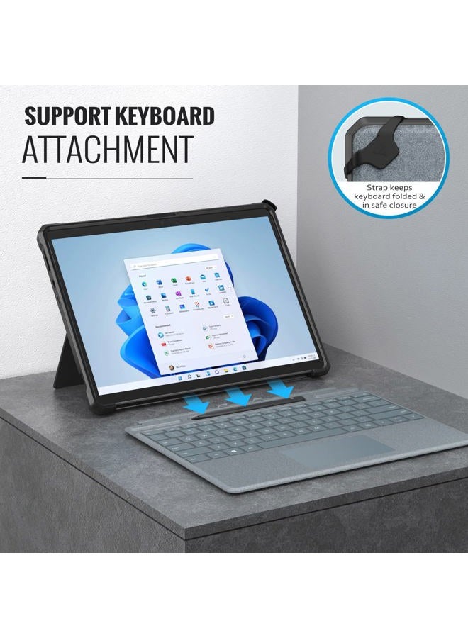 MoKo Case Fits Microsoft Surface Pro 8 13" Touchscreen 2021 Release Tablet - All-In-One Protective Rugged Cover Case with Hand Strap & Compatible with Type Cover Keyboard, Black - Image 4