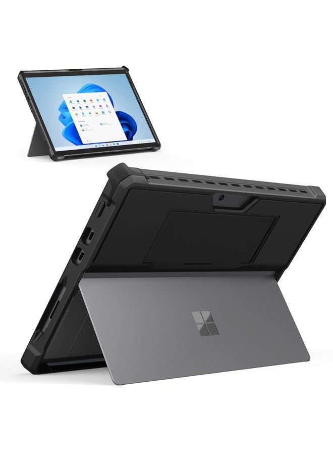 MoKo Case Fits Microsoft Surface Pro 8 13" Touchscreen 2021 Release Tablet - All-In-One Protective Rugged Cover Case with Hand Strap & Compatible with Type Cover Keyboard, Black - Image 1