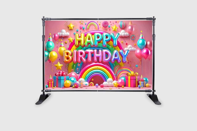 Backdropon خلفية تصميم عيد ميلاد سعيد بموضوع البالونات وقوس قزح لتزيين عيد الميلاد / قماش ستارة خلفية للحفلات / المهرجانات بحجم 5 أقدام ارتفاع و 8 أقدام عرض (5 * 8) - Image 2