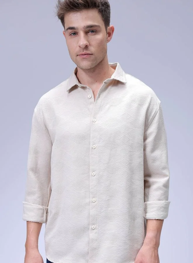 The Indian Garage Co Men Relaxed Fit Solid Full Sleeves Cutaway Collar Resort Wear Shirt