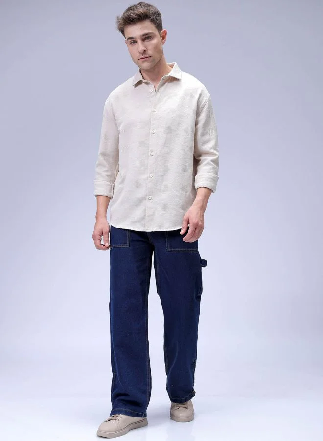 The Indian Garage Co Men Relaxed Fit Solid Full Sleeves Cutaway Collar Resort Wear Shirt