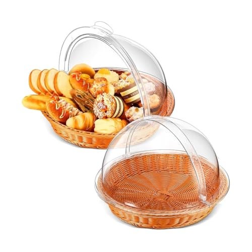 PAUL SONS Hospitality Round Bread Basket Fruit Basket with Transparent Dome Lid Basket For Restaurant/Home/Hotel Round Food Storage Basket Cake Stand Dome15"x4" (Pack of 1Pc) - Image 5