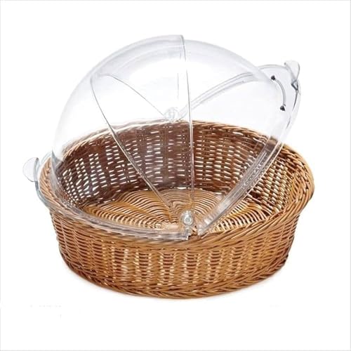PAUL SONS Hospitality Round Bread Basket Fruit Basket with Transparent Dome Lid Basket For Restaurant/Home/Hotel Round Food Storage Basket Cake Stand Dome15"x4" (Pack of 1Pc) - Image 1
