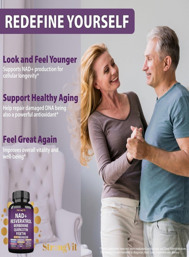 StrongVit مكمل ريسفيراترول NAD مع البربرين والكيرسيتين و CoQ10. تركيبة مضادة للشيخوخة للنساء والرجال. NAD Plus الليبوزومي، معزز NAD+، فيتامين عضوي نقي، صنع في الولايات المتحدة الأمريكية - Image 2