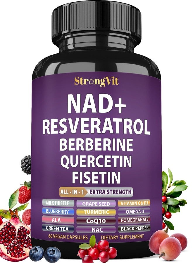 StrongVit مكمل ريسفيراترول NAD مع البربرين والكيرسيتين و CoQ10. تركيبة مضادة للشيخوخة للنساء والرجال. NAD Plus الليبوزومي، معزز NAD+، فيتامين عضوي نقي، صنع في الولايات المتحدة الأمريكية - Image 1
