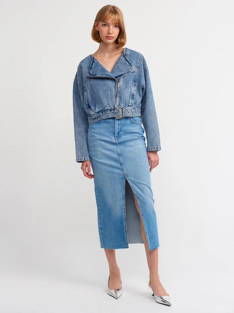 ديلفين 65326 Zero Collar Biker Coat-Blue