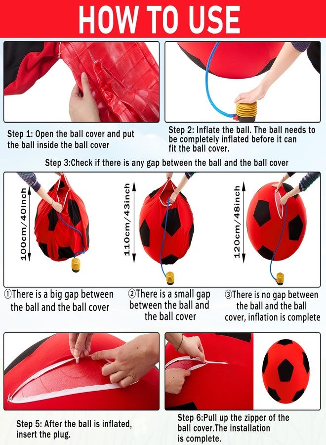 Suilung 48 Inch Giant Herding Ball with Cover Anti Burst Ball Please Watch VCR for How to Inflation Large Horse Toys for Horse Stall Entertainment Play, Pump Included(Red-Black) - Image 3