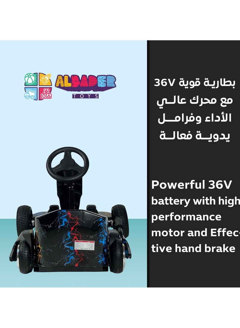 البدر سيارة كارتينج دريفت للاطفال من البدر، سياره كهربائية كريزي دريفت 36 فولت مع عجلات LED، موسيقى بلوتوث، 3 سرعات وعكسية، فرامل اليد، لعبة ركوب كهربائية بنمط سباق للاولاد والبنات - Image 3