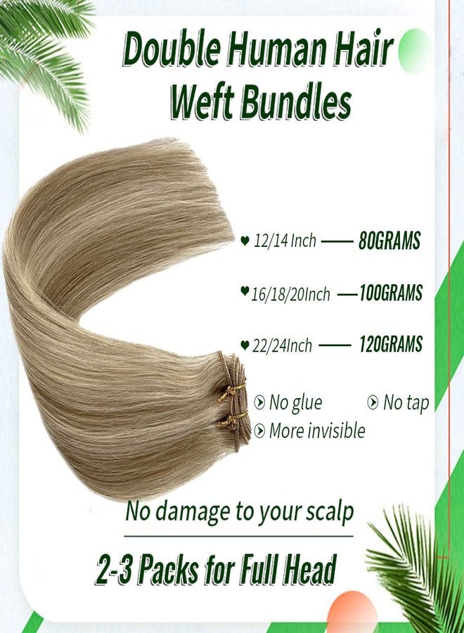 Valiilo Sew in Hair Extension Real Human Hair, 18 inch 100g Hand Tied Weft Hair Extension Human Hair, Beige Blonde with Platinum Blonde Highlights Human Hair Extensions Sew in, Double Weft Bundles Human Hair - Image 3