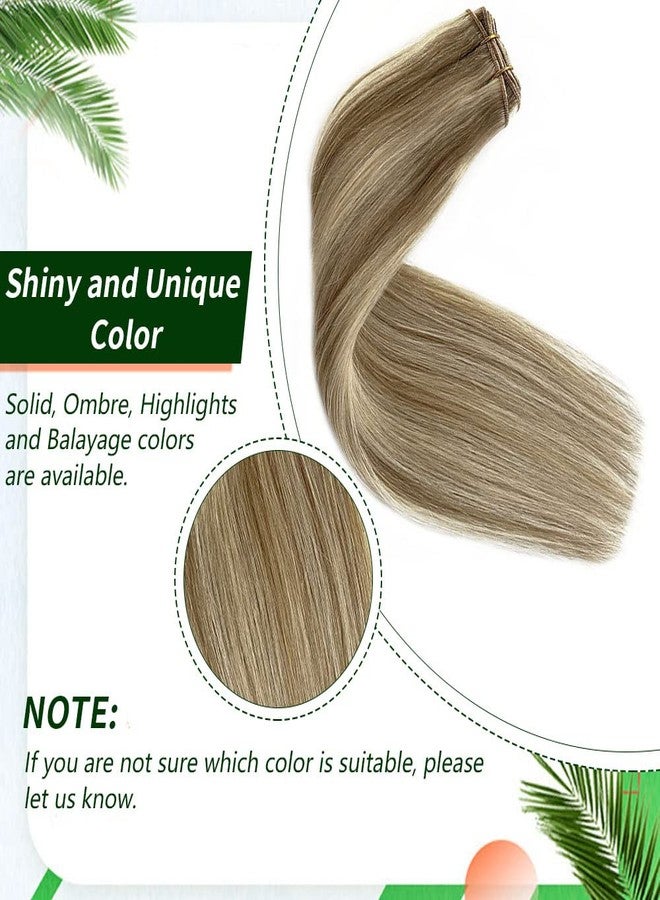 Valiilo Sew in Hair Extension Real Human Hair, 18 inch 100g Hand Tied Weft Hair Extension Human Hair, Beige Blonde with Platinum Blonde Highlights Human Hair Extensions Sew in, Double Weft Bundles Human Hair - Image 4