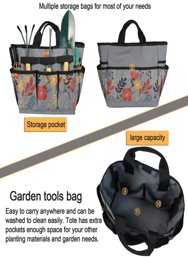 MDSTOP Garden Tool Bag, Garden Tool Kit Holder Home Organizer Storage Carrier, Oxford Garden Hand Tool Storage Tote Organizer with Handle and 8 Roomy Pockets, Floral Gardening Gift, Tools Not Included - Image 4