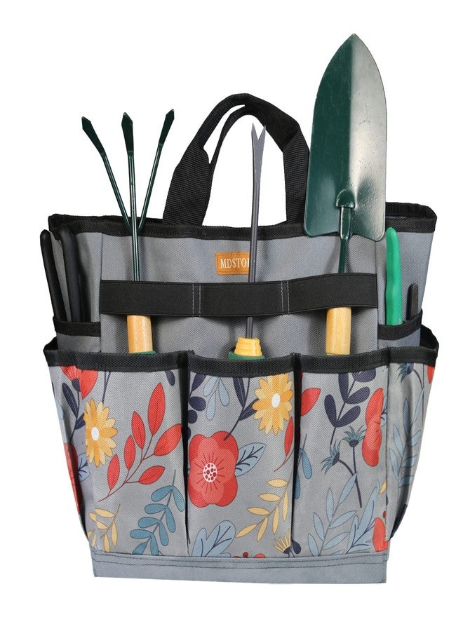 MDSTOP Garden Tool Bag, Garden Tool Kit Holder Home Organizer Storage Carrier, Oxford Garden Hand Tool Storage Tote Organizer with Handle and 8 Roomy Pockets, Floral Gardening Gift, Tools Not Included - Image 1