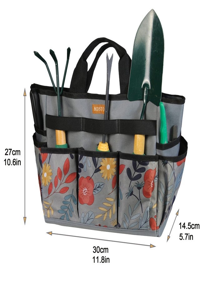 MDSTOP Garden Tool Bag, Garden Tool Kit Holder Home Organizer Storage Carrier, Oxford Garden Hand Tool Storage Tote Organizer with Handle and 8 Roomy Pockets, Floral Gardening Gift, Tools Not Included - Image 2