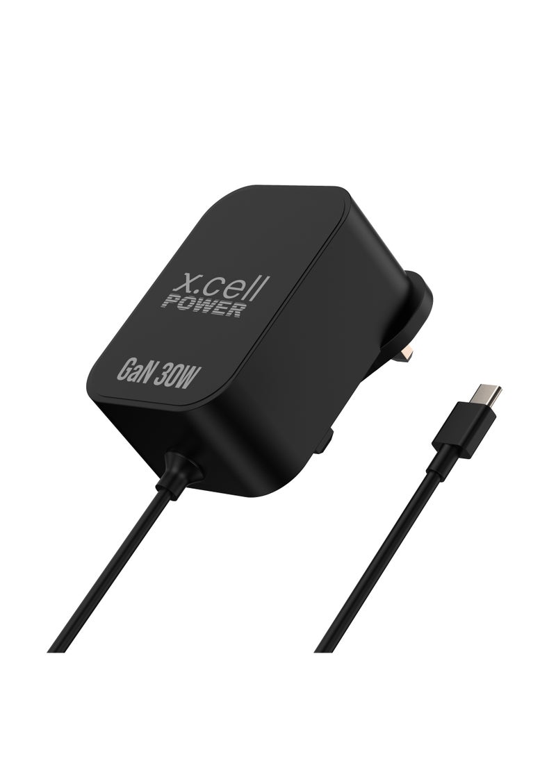 Xcell Xcell 30W GaN Super Charger with Built-in 1.5M USB-C Cable | Fast Charging | Energy Efficient | Over-Charge Heat Protection | Compact Travel Adapter iPhone 15, Samsung, iPad, MacBook – Black  - Image 2