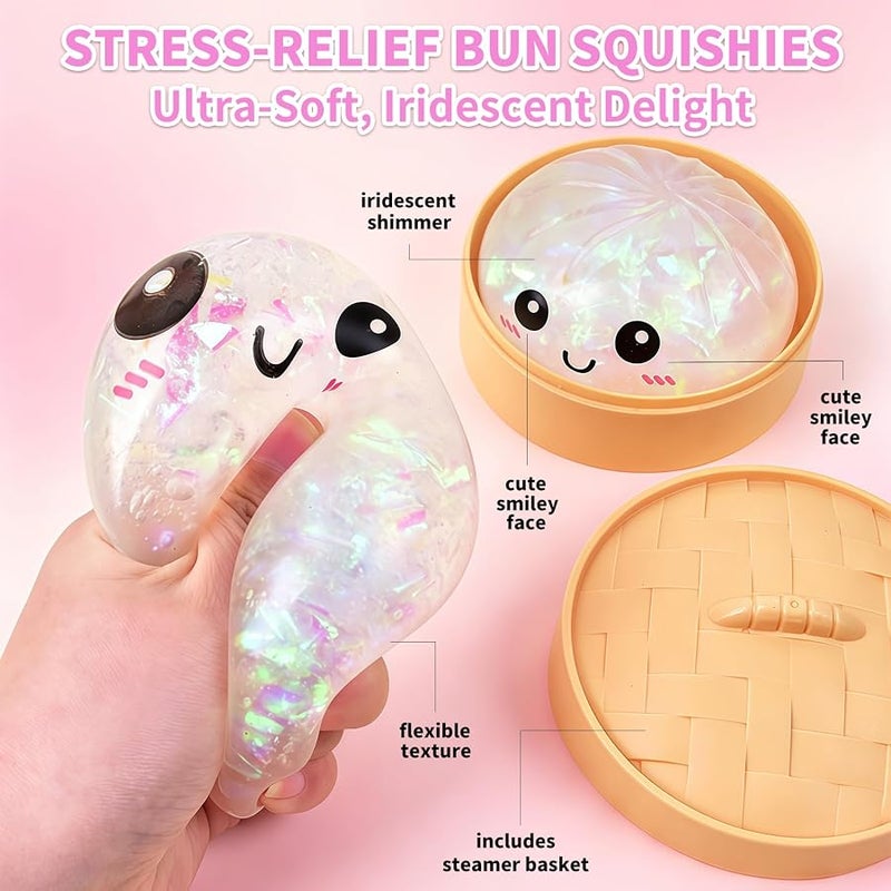 rytopt Colorful Dumpling Stress Balls Fidget Toys Adults, Squeeze Dough Ball Hand Toys, Bun with Food Steamer Stretchy, for Easter Basket Stuffers - Image 3