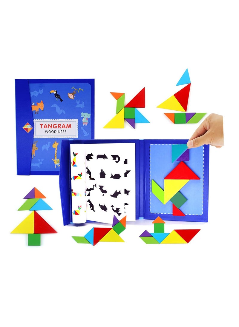 Y&D Wooden Pattern Tangram Magnetic Puzzle, Block Book, IQ Educational Toy Gift Brain Teasers for Kid Toddlers Age 3+ Years Old  - Image 1