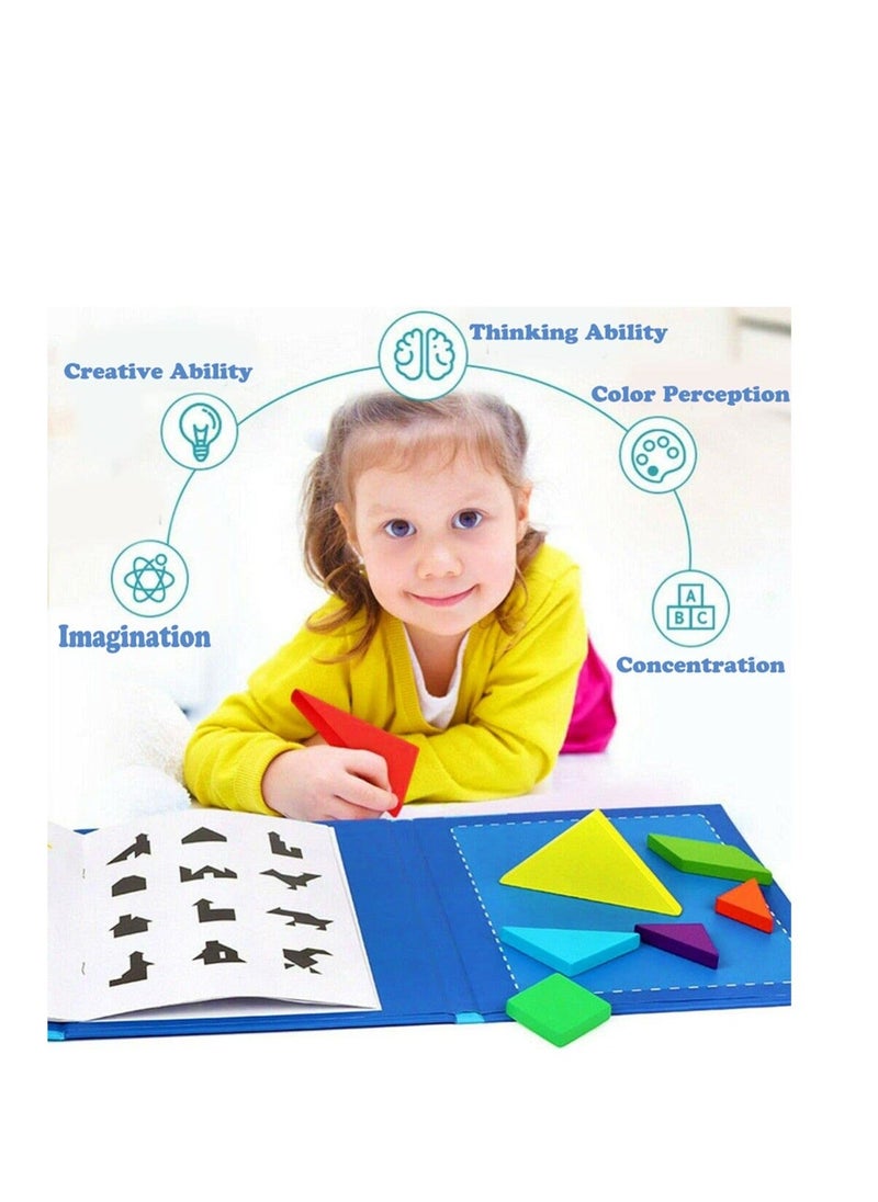 Y&D Wooden Pattern Tangram Magnetic Puzzle, Block Book, IQ Educational Toy Gift Brain Teasers for Kid Toddlers Age 3+ Years Old  - Image 5