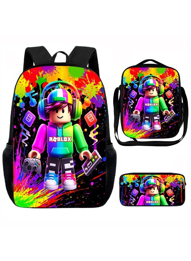 روبلوكس جديد روبلوكس على ظهره الغداء حقيبة مقلمة ثلاثة قطعة دعوى الرجال والنساء الترفيه الرياضة السفر على ظهره طالب المدرسة على ظهره - Image 1