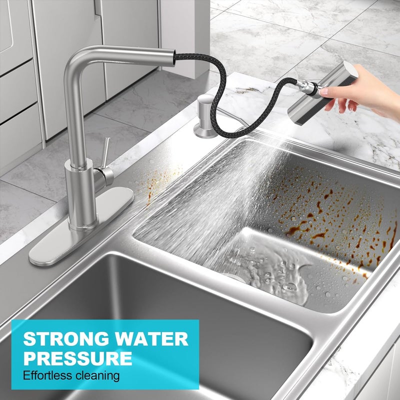 AVSIILE Brushed Nickel Kitchen Faucets with Pull Down Sprayer & Soap Dispenser, Single Hole & Handle, Pull Out Tap, Waterfall Stainless Steel Sink Faucet for Farmhouse Camper Laundry Rv Bar - Image 5