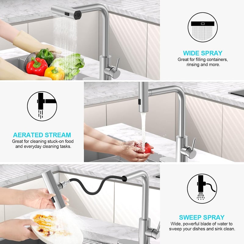 AVSIILE Brushed Nickel Kitchen Faucets with Pull Down Sprayer & Soap Dispenser, Single Hole & Handle, Pull Out Tap, Waterfall Stainless Steel Sink Faucet for Farmhouse Camper Laundry Rv Bar - Image 2