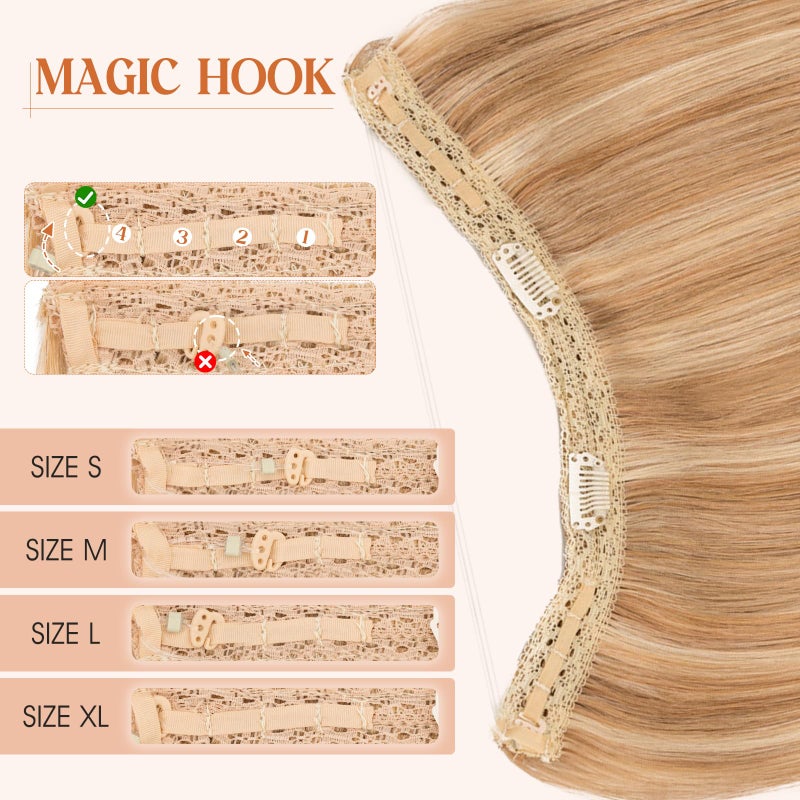 S-noilite Halo Hair Extensions Real Human Hair, S-noilite Hair Halo Extensions for Women 16inch Golden Brown/Bleach Blonde Halo Extensions Invisible Wire HairExtensions - Image 3