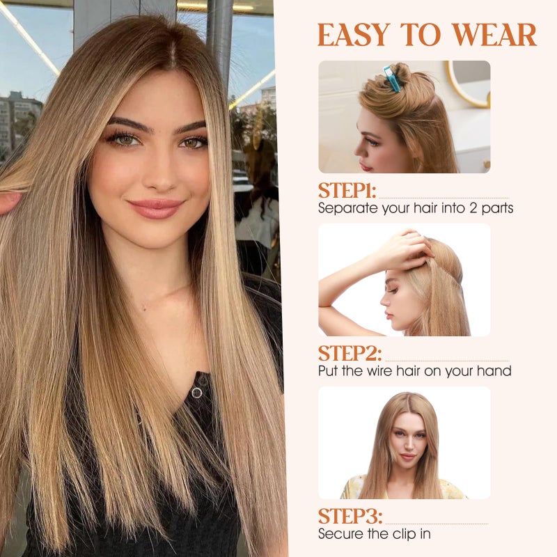 S-noilite Halo Hair Extensions Real Human Hair, S-noilite Hair Halo Extensions for Women 16inch Golden Brown/Bleach Blonde Halo Extensions Invisible Wire HairExtensions - Image 4