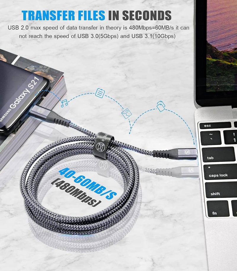 sweguard USB C Cable [2-Pack,3M ], 60W Nylon-Braided Fasting Charging Cable USB C to Type C for iPhone 15 16 17 Pro Max Plus Air,MacBook,iPad Pro,Galaxy S25 S24 S23 S22 S21, Huawei - Image 4