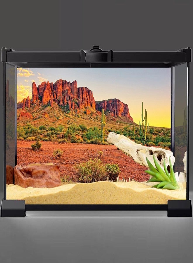 AWERT 36x18 inches Reptile Habitat Background Sky Oasis Mountain Cactus Sun and Desert Terrarium Background Durable Polyester Background - Image 3