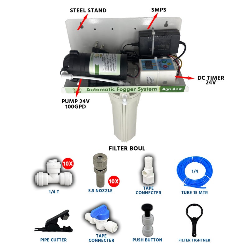 AgriAnsh Fogger Kit for Dairy Farm Poultr,Animals High Pressure 100 GPD Pump Misting System | 10 Brass Nozzles with 15m Pipe|AutoTimer Mist Maker Machine for Humidification & Outdoor Cooling - Image 2