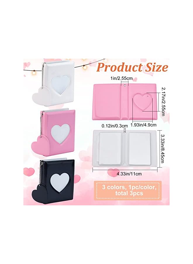 The Bros 3 Inch Mini Photo Album, Mini Kpop Photocard Holder Book, 3 Colors Heart Hollow Card Binder Photo Album with Pendant 32 Pockets  - Image 2