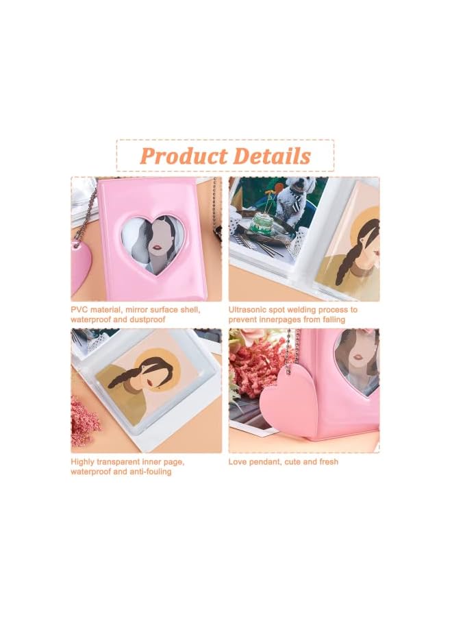 The Bros 3 Inch Mini Photo Album, Mini Kpop Photocard Holder Book, 3 Colors Heart Hollow Card Binder Photo Album with Pendant 32 Pockets  - Image 4