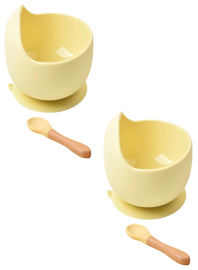 aDai Silicone Baby Bowls with Spoon | Curved Walls for Self-Feeding | Strong Suction | Large Silicone for Toddlers, Babies, Kids | Prevent Food Dropping | Gifting - Corn Yellow (Pack of 2) - Image 1