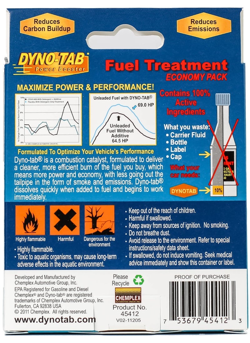 Dyno-Tab DYNO-TAB Fuel Treatment 45412 – For Gasoline & Diesel Engines | Boosts Fuel Economy & Performance | Increases Octane & Reduces Carbon Build-Up | Economy Pack with 12 Tablets, Each Treats Up to 60L  - Image 2