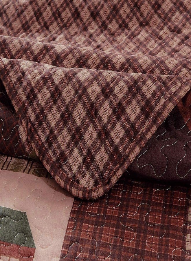 Rugs 4 Less Rustic Western Lodge Quilted Plaid Reversible Bedspread Set with Wildlife Imagery of Grizzly Bear Elk Buck and Pine Trees in Dark Brown - Alpine Trail (Full/Queen) - Image 3