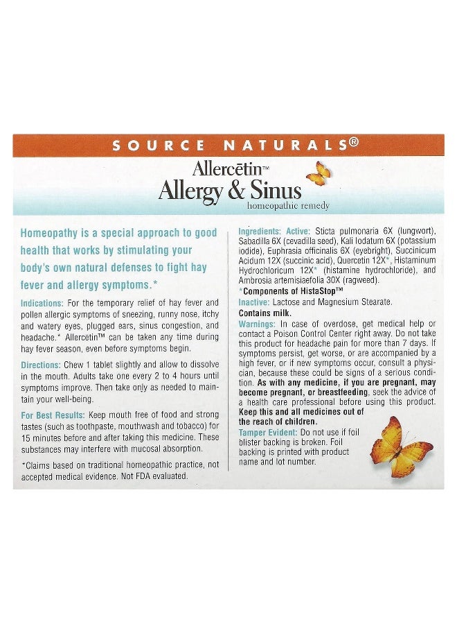Source Naturals Source Naturals, Allercetin, Allergy & Sinus, 48 Homeopathic Tablets - Image 2