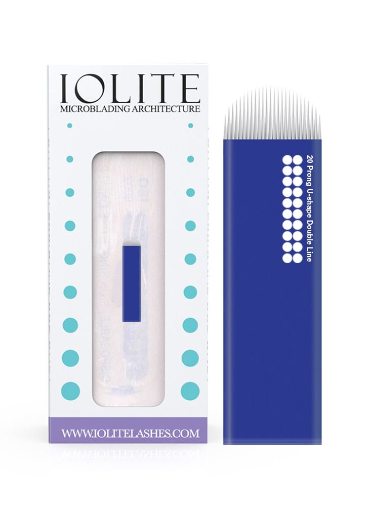 IOLITE Microblading needles 20 Prong U shape Double Line Needle spmu needles size 22mm one time use disposable blade Sterile packaged 12pcs - Image 1