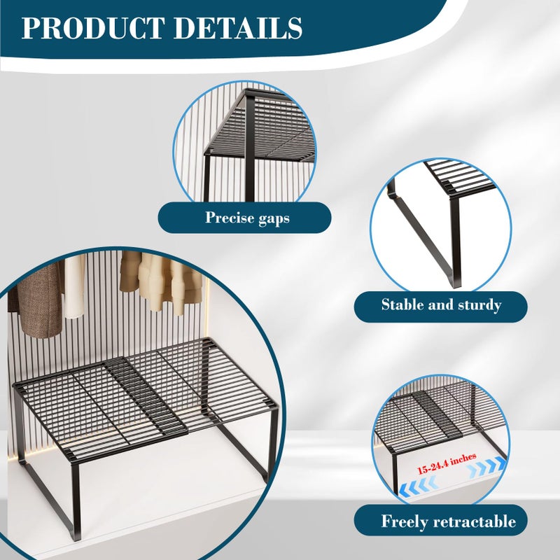 HGZBS Extendable Metal Wire Shelf Organizer - Adjustable 15-24.4in Length, Stackable Storage Rack for Kitchen/Pantry/Bathroom/Shoe Cabinet/Tool Closet (2, White) - Image 3