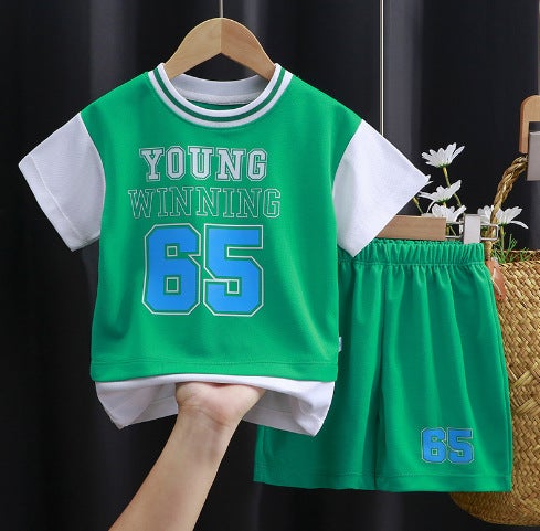 2024 Kids Summer Sports Jersey Set Boys Short Sleeve Vest Shorts PD-05 green ball uniform 
