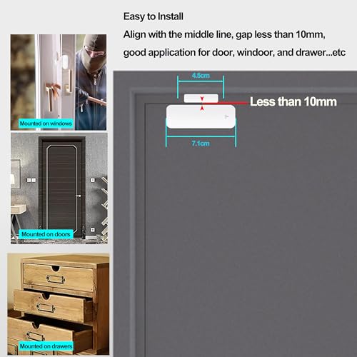 PHOVOLT WiFi Door Sensor, Tuya Smart Door Window Sensor,Wireless Window Sensor Real-time Alarm Compatible with Alexa Google Assistant,Home Security Door Open Contact Sensor for Business Burglar Alert (2 Pack) - Image 5