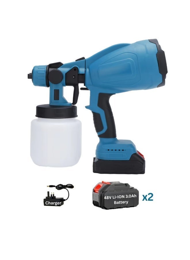 LI-ION Cordless HVLP Paint Spray Gun, 2x48V Rechargeable Batteries Included, 800ml Capacity, Ideal for Walls, Furniture, Auto and Home DIY Painting - Image 1
