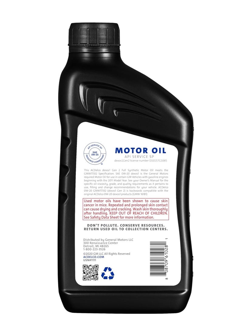 إيه سي ديلكو زيت محرك ACDelco GM Original Equipment 10-9236 dexos1 GEN 2 اصطناعي بالكامل 0W-20 - 1 كوارت (عبوة من قطعة واحدة)  - Image 2